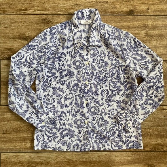 Vintage Button Down Shirt Blouse Blue White size 10 - Picture 8 of 10